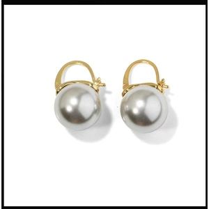 Gray Large Pearl with Gold Accents Drop Earrings